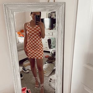 Princess Polly orange checkered dress
